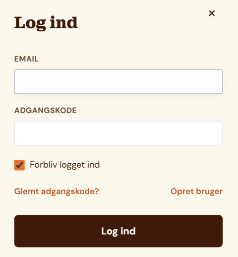 Login-skærm med "Forbliv logget ind"